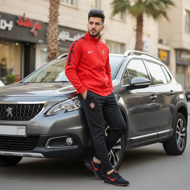 پکیج ست سوییشرت شلوار پرسپولیس مردانه مدلJ92 کفش ورزشی مردانه Nike مدل Tigo زیره قرمز